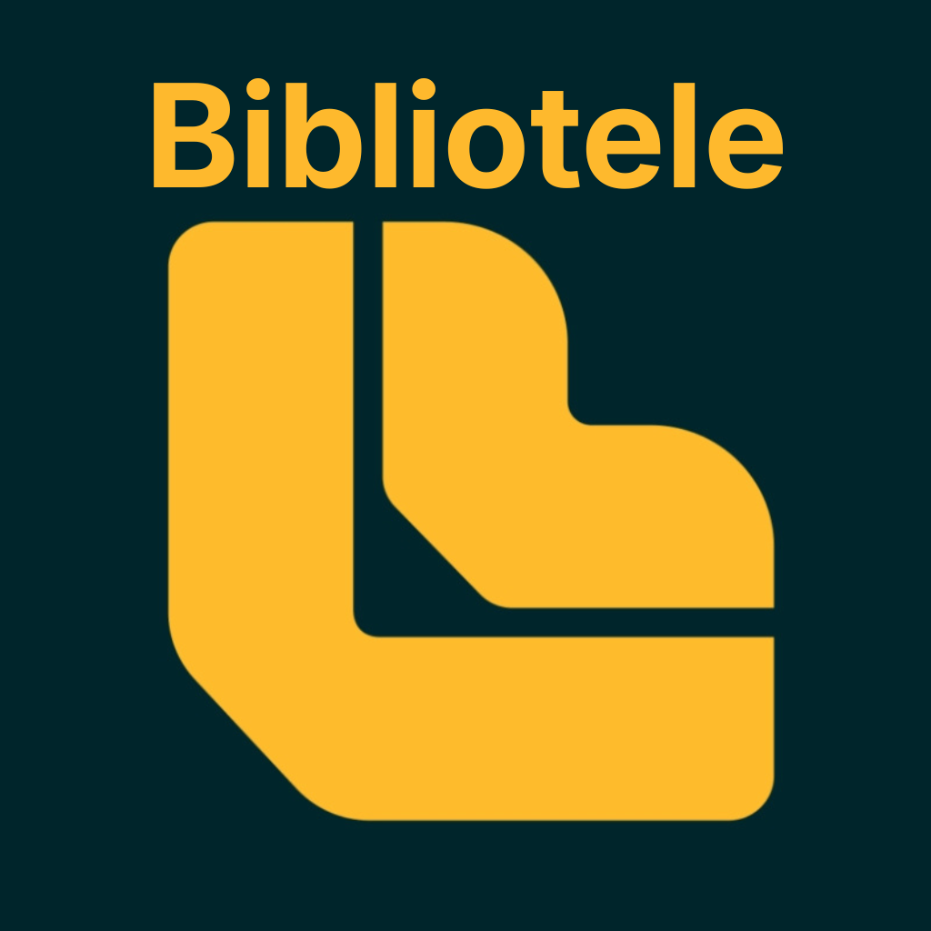 Biblotele logo, yellow stylized letters B on top of a L on a dark background.